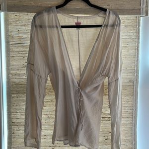 Dosa wrap silk shirt in a tiny of blue